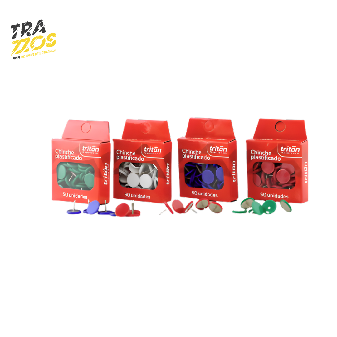 Chinche Plastificado Triton Unicolor Caja X50