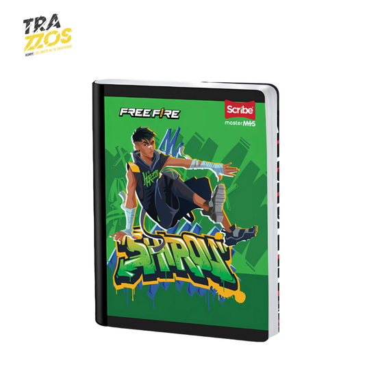 Cuaderno escolar con portadas de Free Fire en escenas de gamer