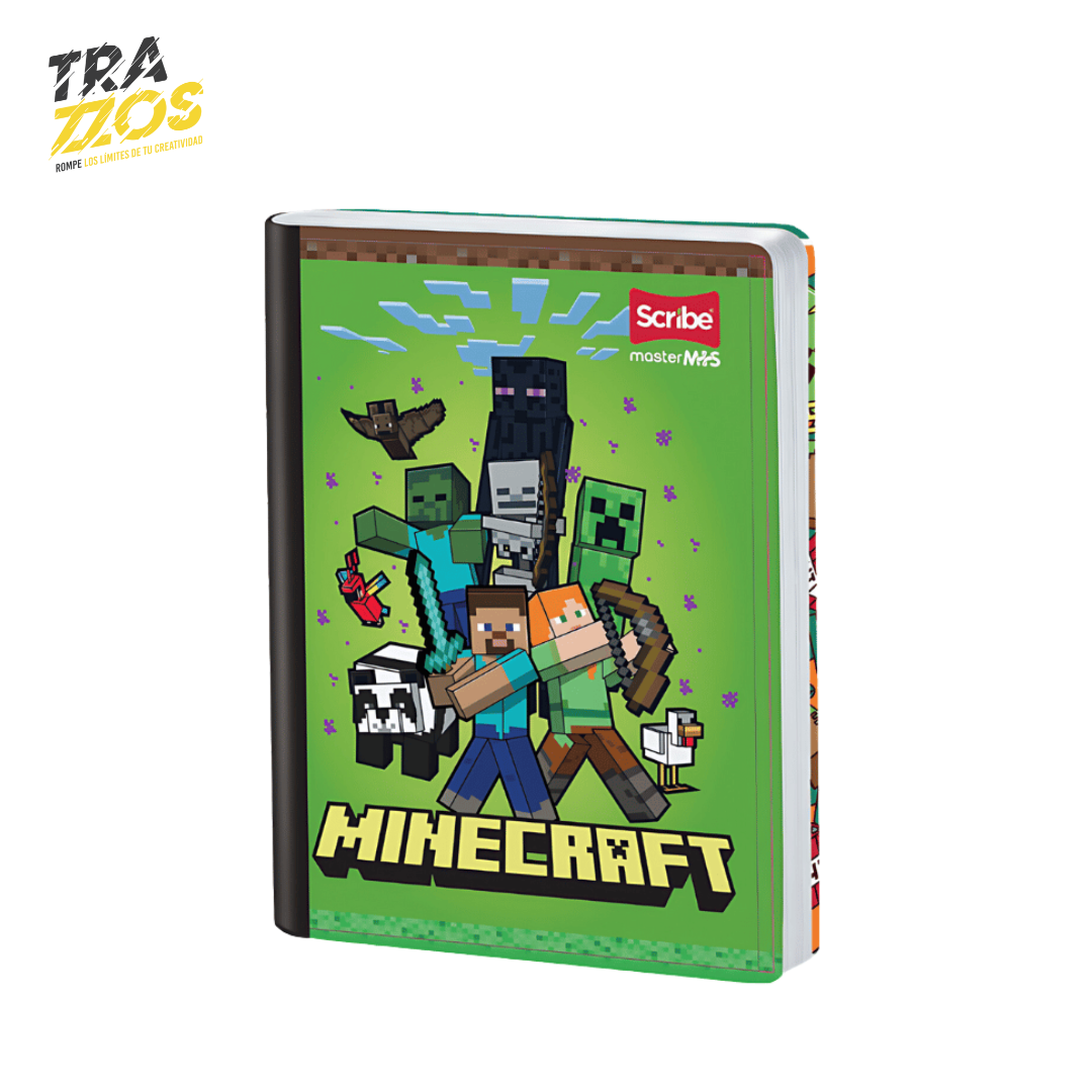 Cuaderno cosidos de Minecraft y mundos del juego en estilo pixelado color verde