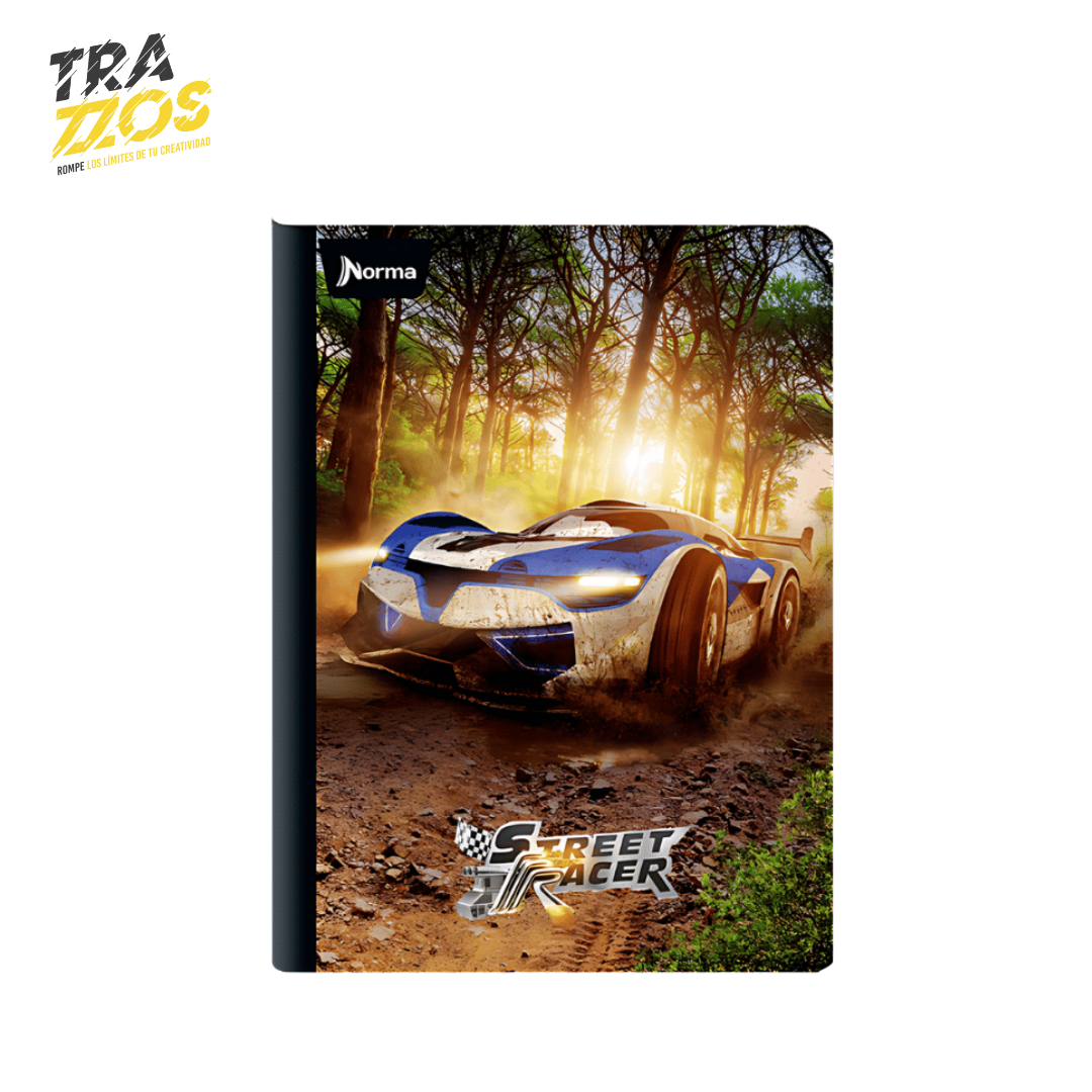 Cuaderno escolar cosidos Street Racer con portada de carro y estilo urbano