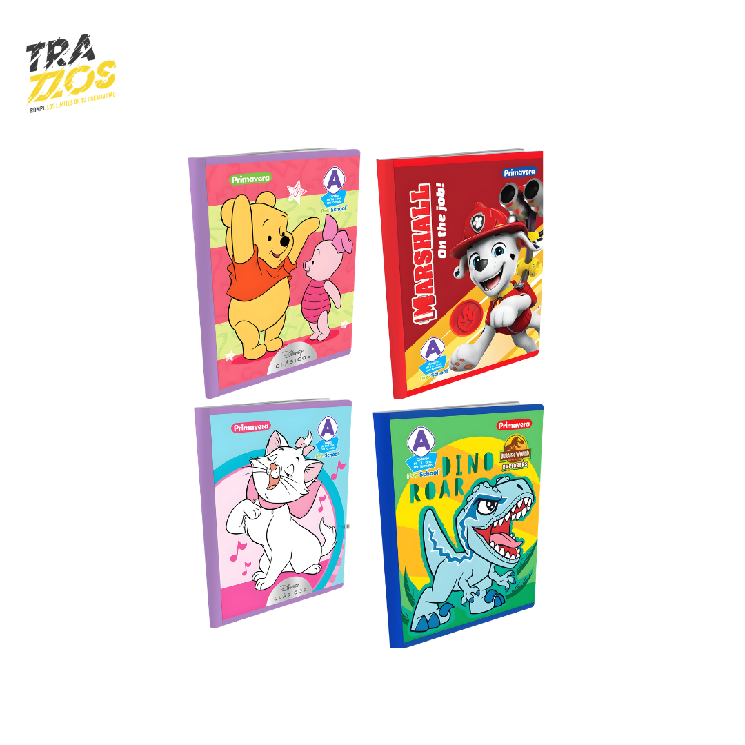 Cuaderno cosido preescolar con portadas de Winnie the Pooh, estilo Paw Patrol y diseños de dinosaurios infantiles