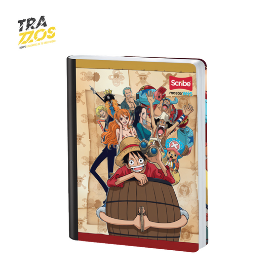 Cuaderno escolares cosidos One Piece con portadas de personajes en escenas de acción del anime