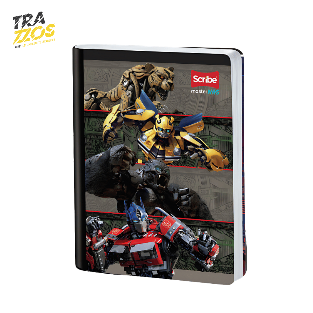 Cuaderno cosido Scribe con diseños de Transformers en la portada bumblebee y Optimus