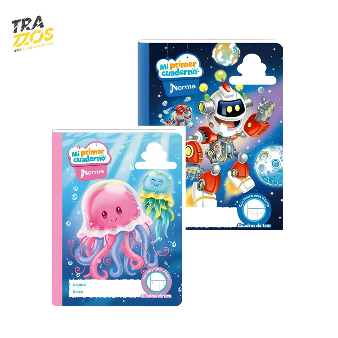 Cuadernos cosidos cuadro progresivos diseños infantiles de Medusas y robot
