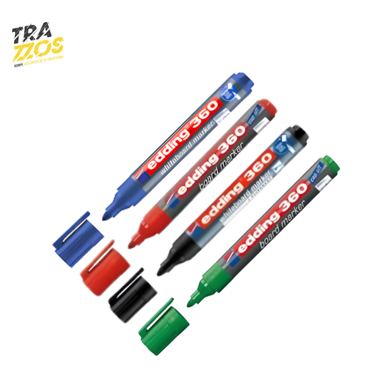 Marcador borrable 360 con cuerpo metalizado y tapa de color Negro, Rojo, azul ó verde.