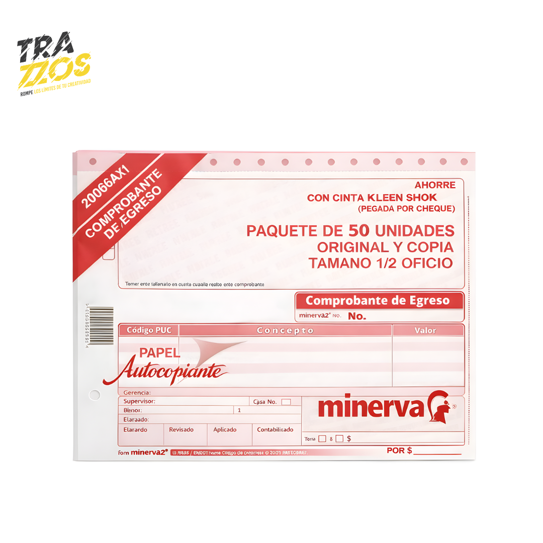 Comprobante de Egreso para Cheque Autocopiante Minerva 20-06AX1 x50