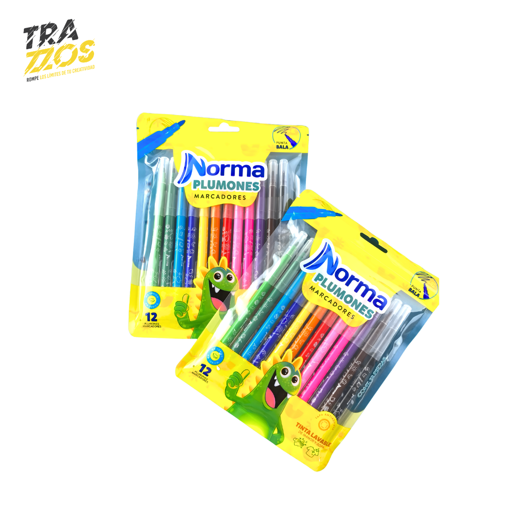 Plumones Lavables Punta Bala Norma x12