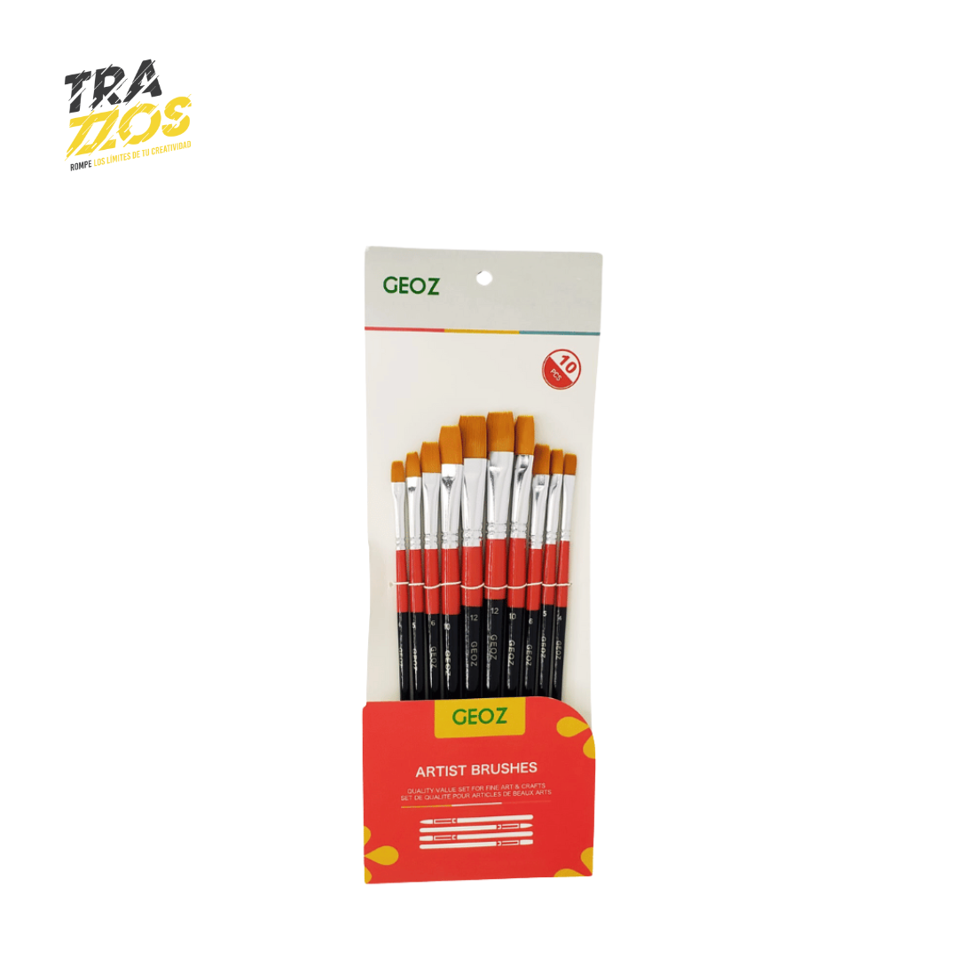 Set de 10 Pinceles Planos JZ-118