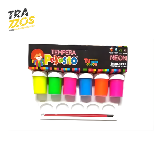 Tempera Payasito Paleta y Pincel Neón x6