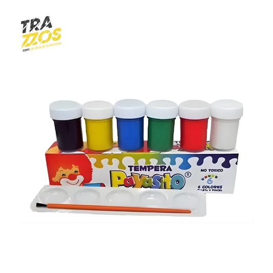 Tempera Payasito Paleta y Pincel x6