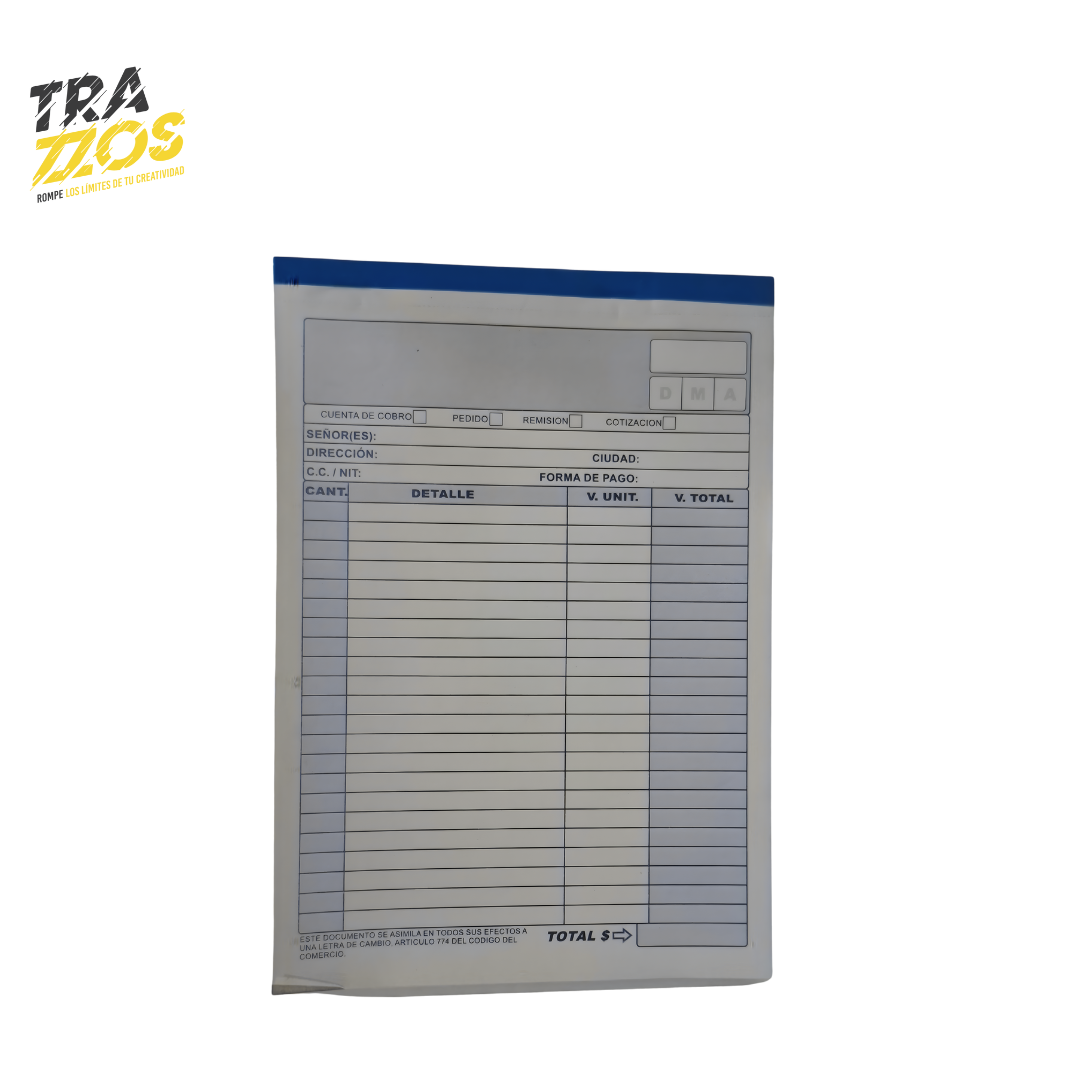 Facturero Autocopiante Blanco Medio Oficio