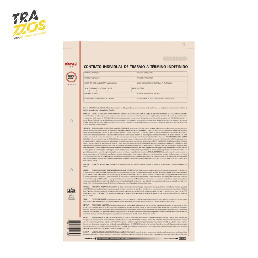 Minerva 10-01 Contrato de Trabajo Indefinido x12