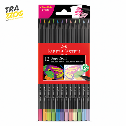 Colores Faber Castell SuperSoft x 6 Neón + 6 Pastel