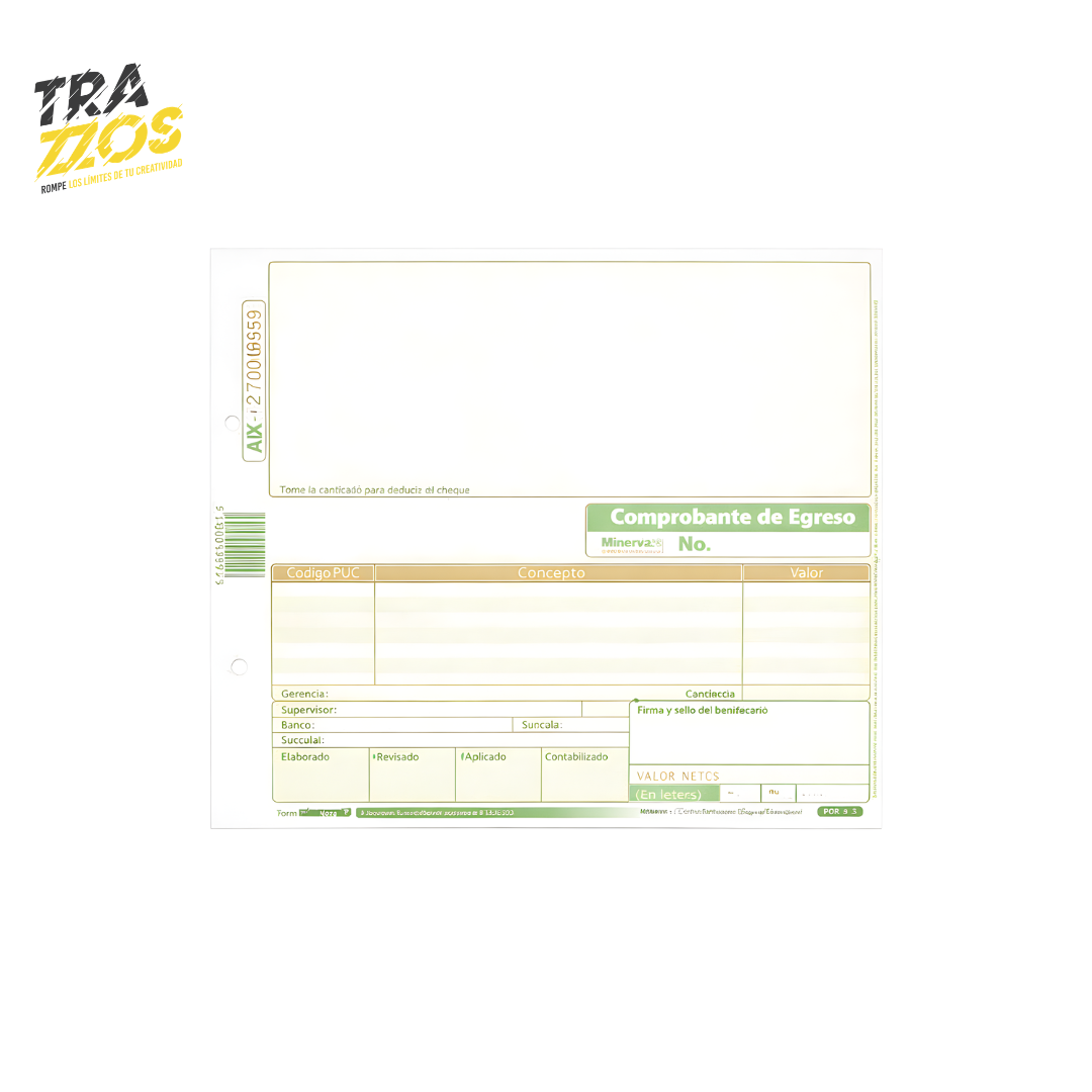 Comprobante de Egreso para Cheque Minerva 20-06 x100Uds