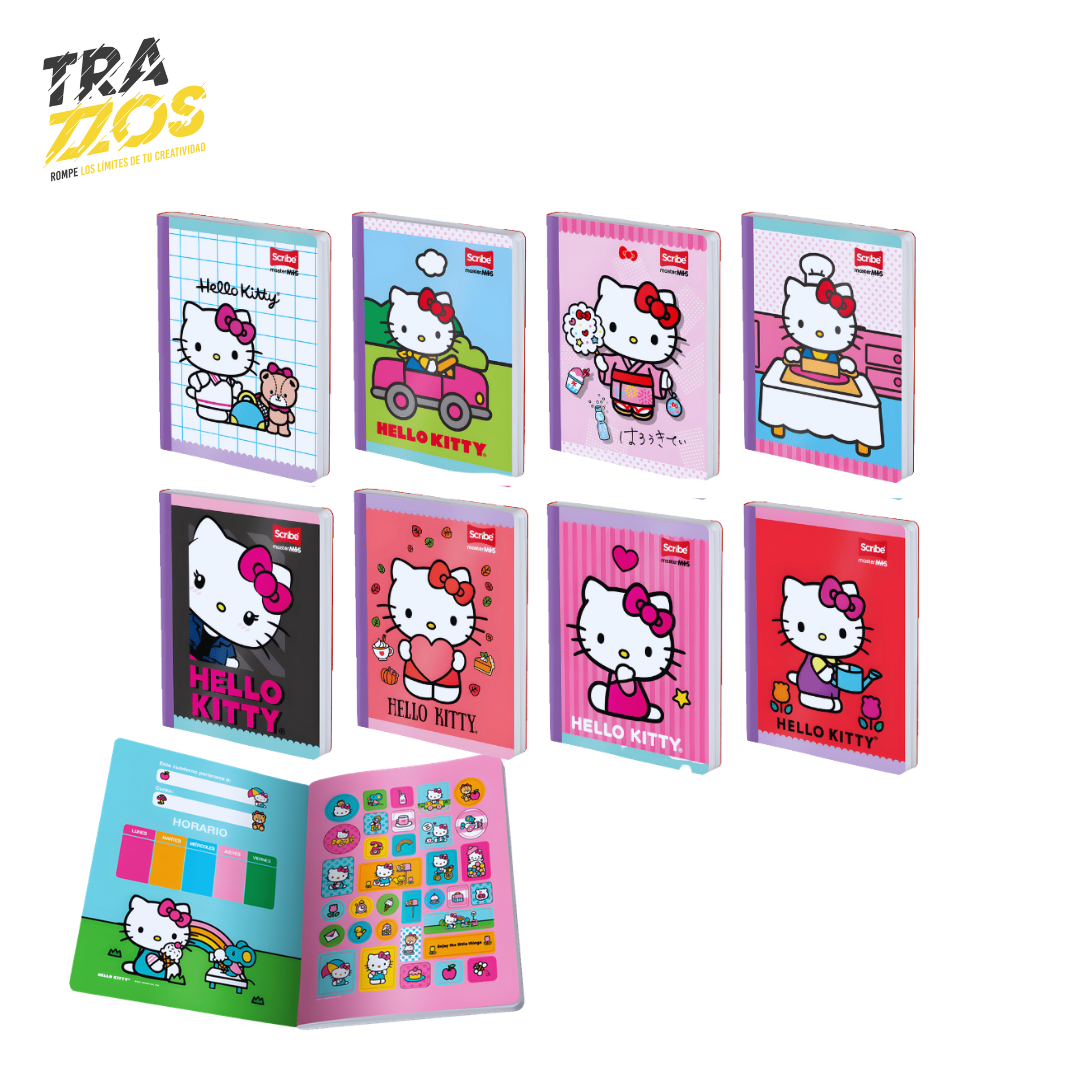 Cuadernos cosidos de Hello Kitty con diseños coloridos y hojas interiores con Stikers