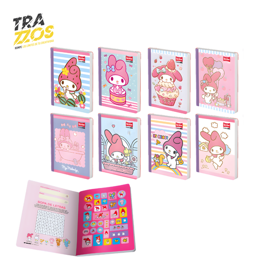 Cuadernos cosidos My Melody en colores pastel con diferentes diseños decorativos color rosa pastel 