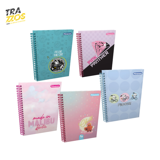 Cuaderno argollado grande unimateria con tapa dura y diseños de personajes como Pantera rosa, Snoopy, Barbie Felix the Cat 