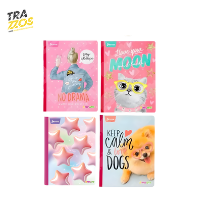 Cuadernos cosidos con diseños de animales y elementos decorativos en tonos pastel