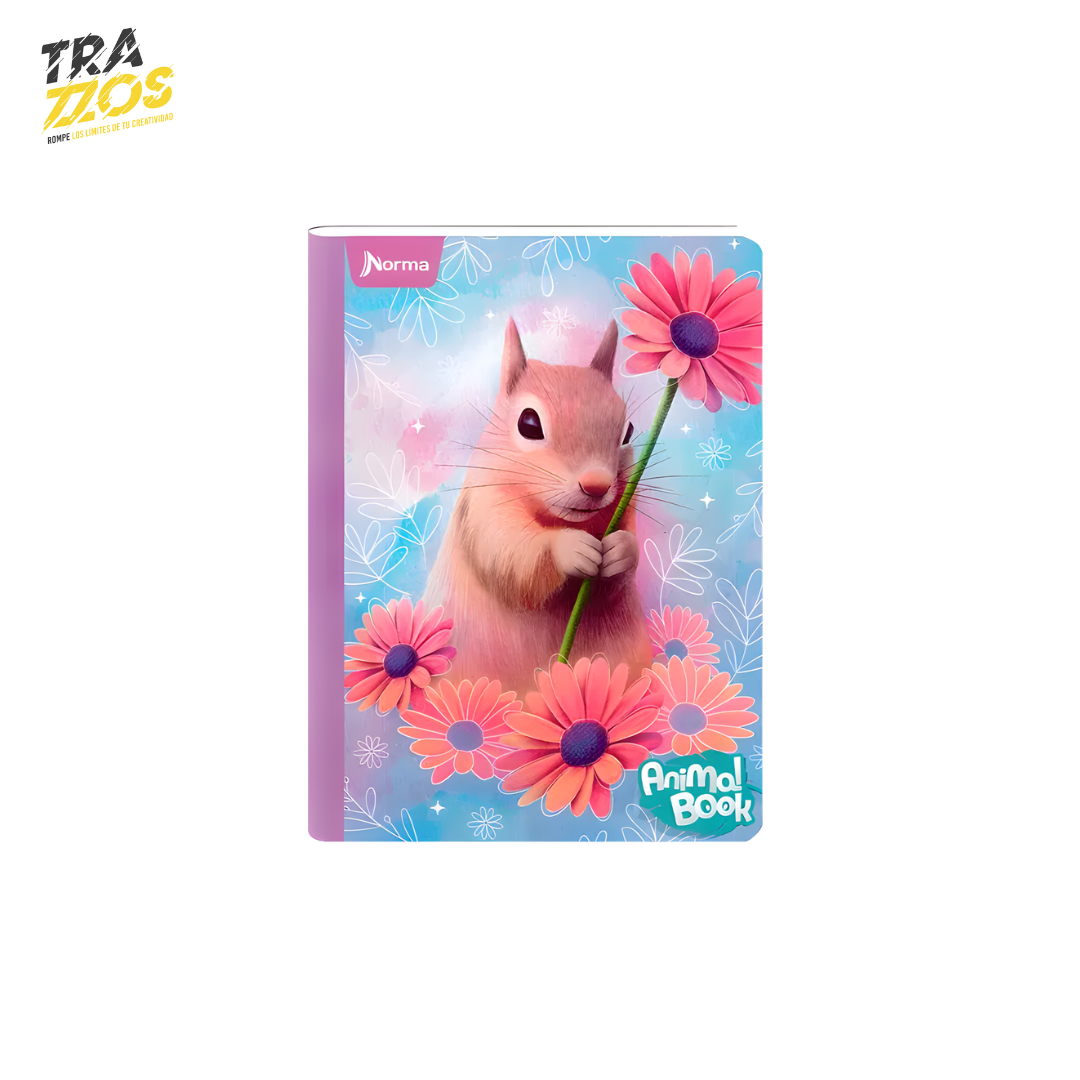 Cuaderno cosidos con lomo lila  con portada de  ardilla ilustrada