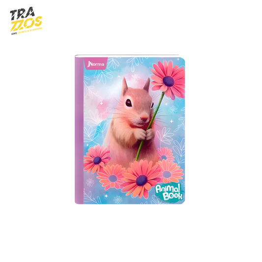 Cuaderno cosidos con lomo lila  con portada de  ardilla ilustrada