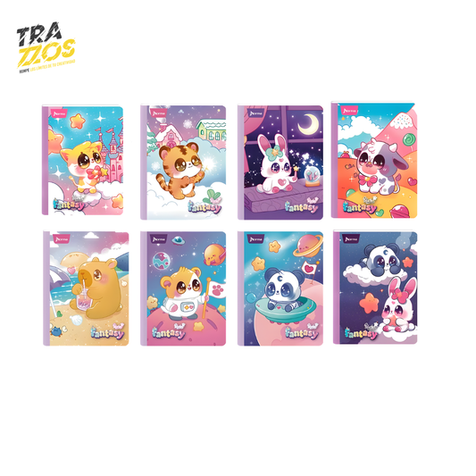 Cuadernos escolares cosidos Fantasy con diseños de animales en colores pastel 