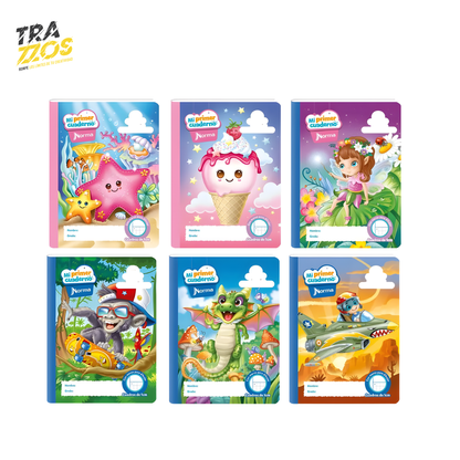 Cuadernos cosidos con diseños infantiles de animales carros y hadas para niños y niñas 