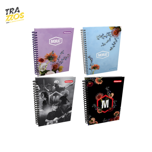 Cuaderno argollado grande Morat Primavera en colores lila, azul claro y negro con diseño floral