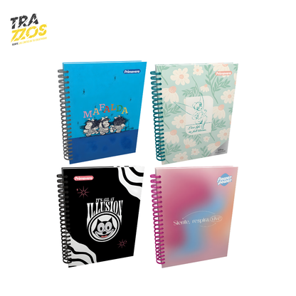 Cuaderno argollado grande multimaterias con tapa dura y diseños de Tinker Bell, Mafalda y Felix the Cat en estilo femenino