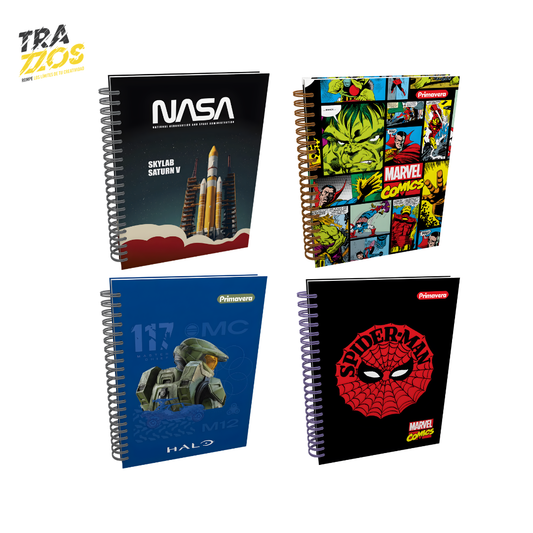 Cuaderno argollado pequeño multimaterias con tapa dura y portadas de Halo, Marvel Y Nasa en estilo masculino