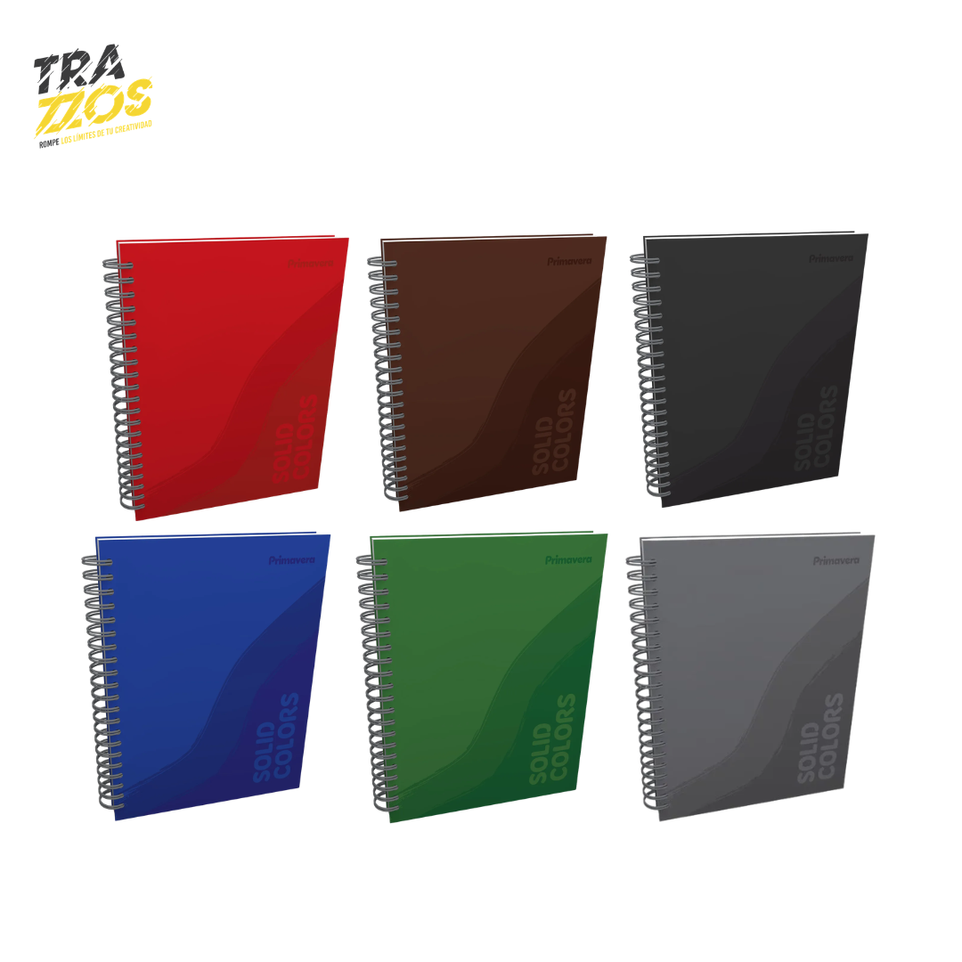 Cuaderno argollado multimaterias de tapa dura unicolor en colores Rojo, Café, Azul,Verde y gris  con diseño sobrio y juvenil