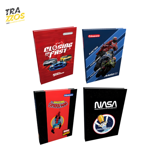 Cuadernos cosidos de pasta dura con diseños juveniles de Nasa, Motos, marvel y rápidos y Furiosos  