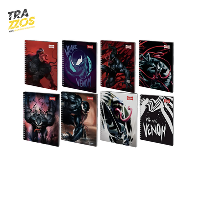Cuaderno Argollado Grande con Pasta con diferentes diseños de Venom y Spiderman  en colores negro y rojo 
