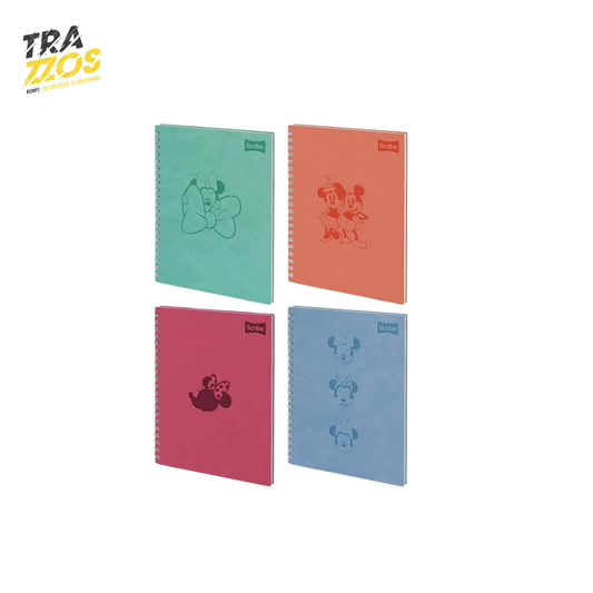 Cuaderno Argollado Grande con Pasta Dura Minnie en Cuero en color verde, salmón, Fucsia y Azul 