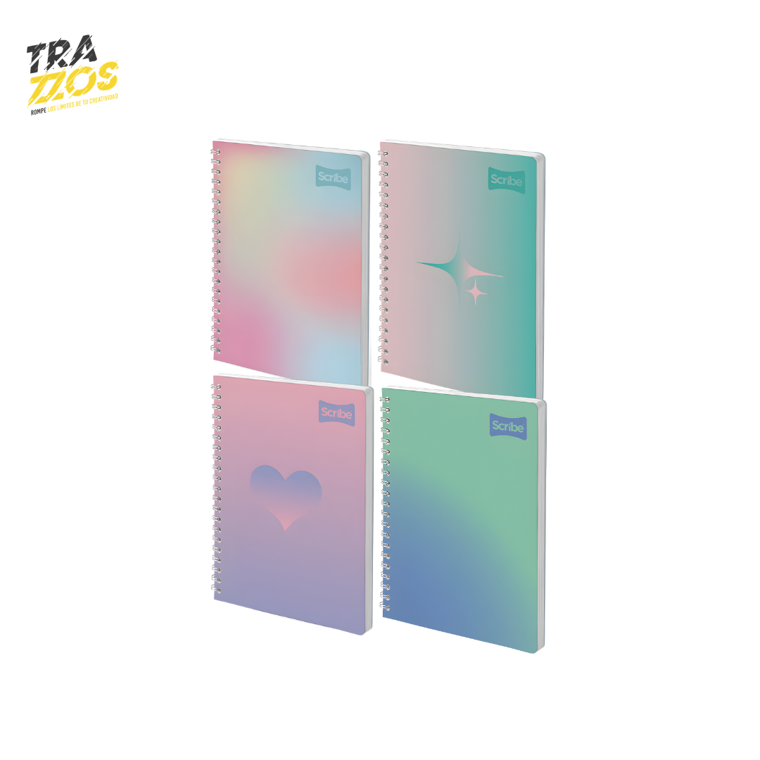 Cuaderno Argollado Grande con Pasta con colores en degradado verde, rosado y azul 
