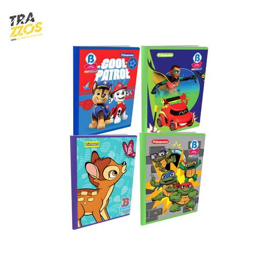 Cuaderno cosido  Pre-School B Disney con diseños infantiles como PAW Patrol, bamby y tortugas ninja con colores vivos 