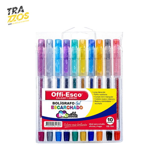 Esferos En Gel Escarchados Offi-Esco x10