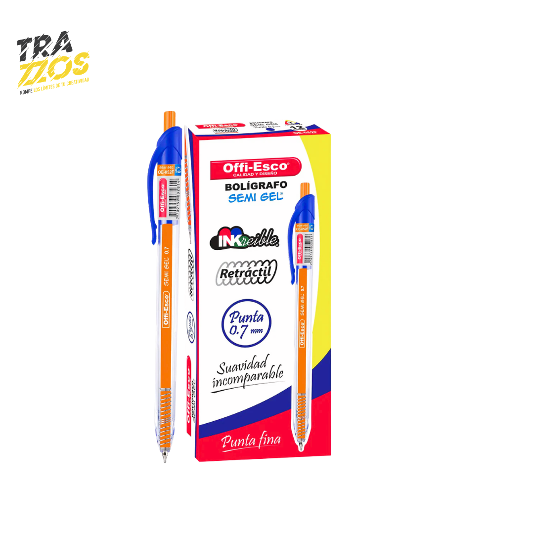 Esferos Retráctiles Semigel 0.7 Offi-Esco 052 x12