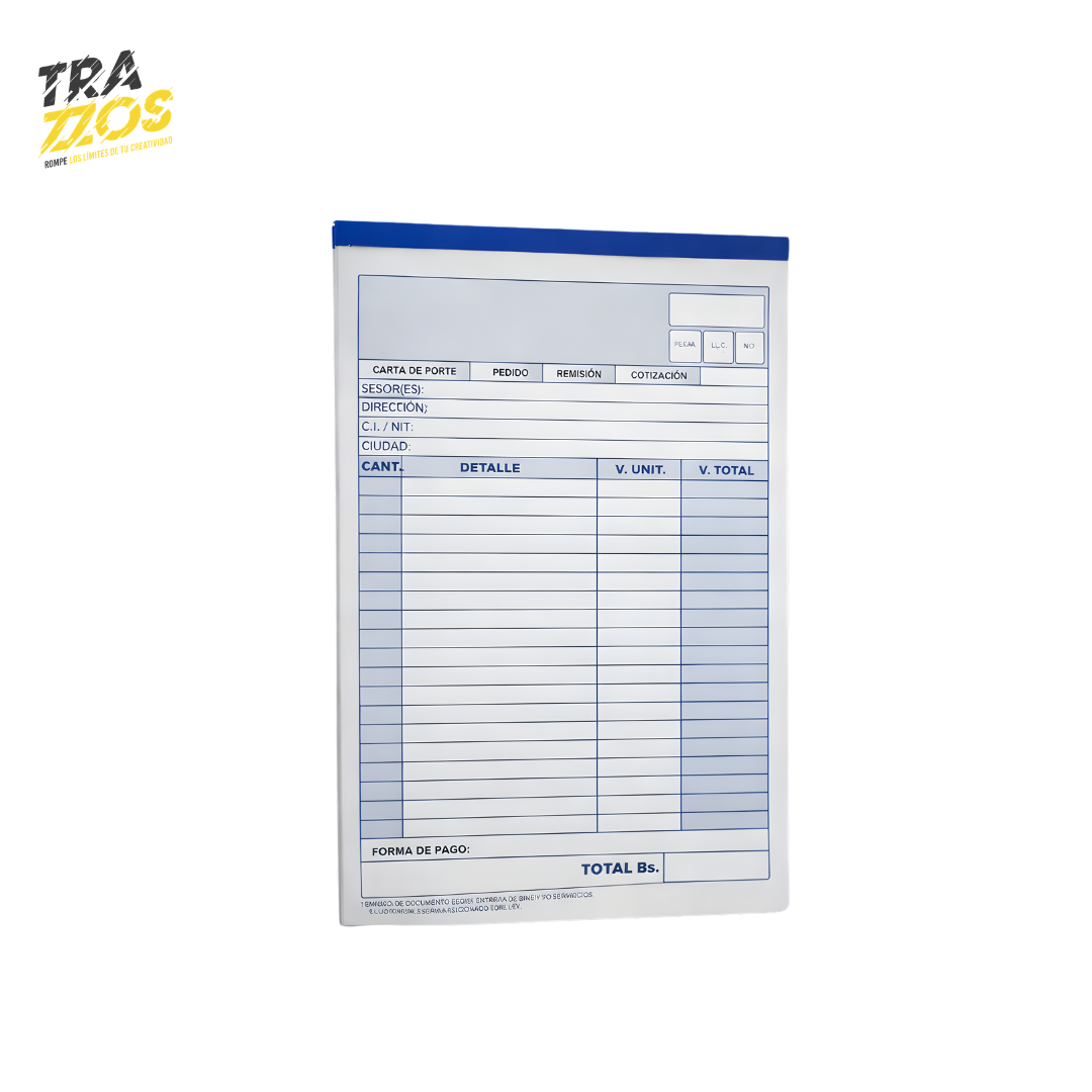 Talonario de Facturas Autocopiante Blanco Medio Oficio