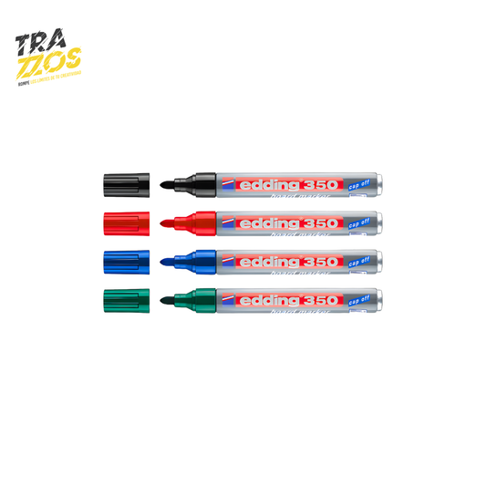 Marcador borrable 350 con cuerpo metalizado y tapa de color Negro, Rojo, azul ó verde. 