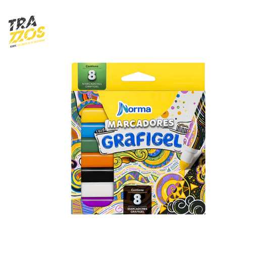 Caja amarilla de 8 marcadores punta bala grfigel 