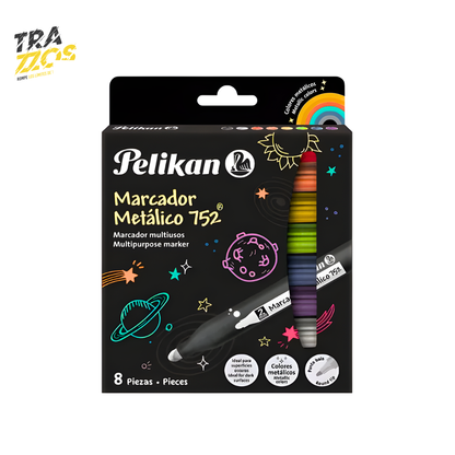 caja de 8 marcadores color negro con diseños de galaxia 