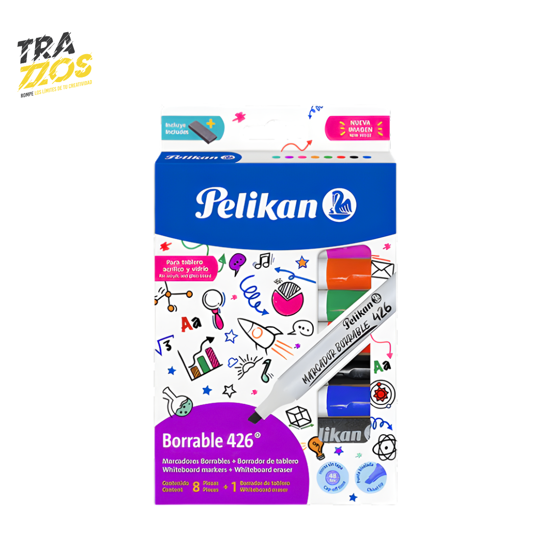 Caja de marcadores borrable de color blanca y azul  
