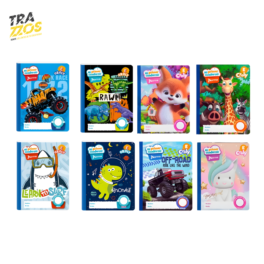 Cuaderno  cosido mi primer cuaderno con carátulas coloridas con personajes encantadores de animales carros 