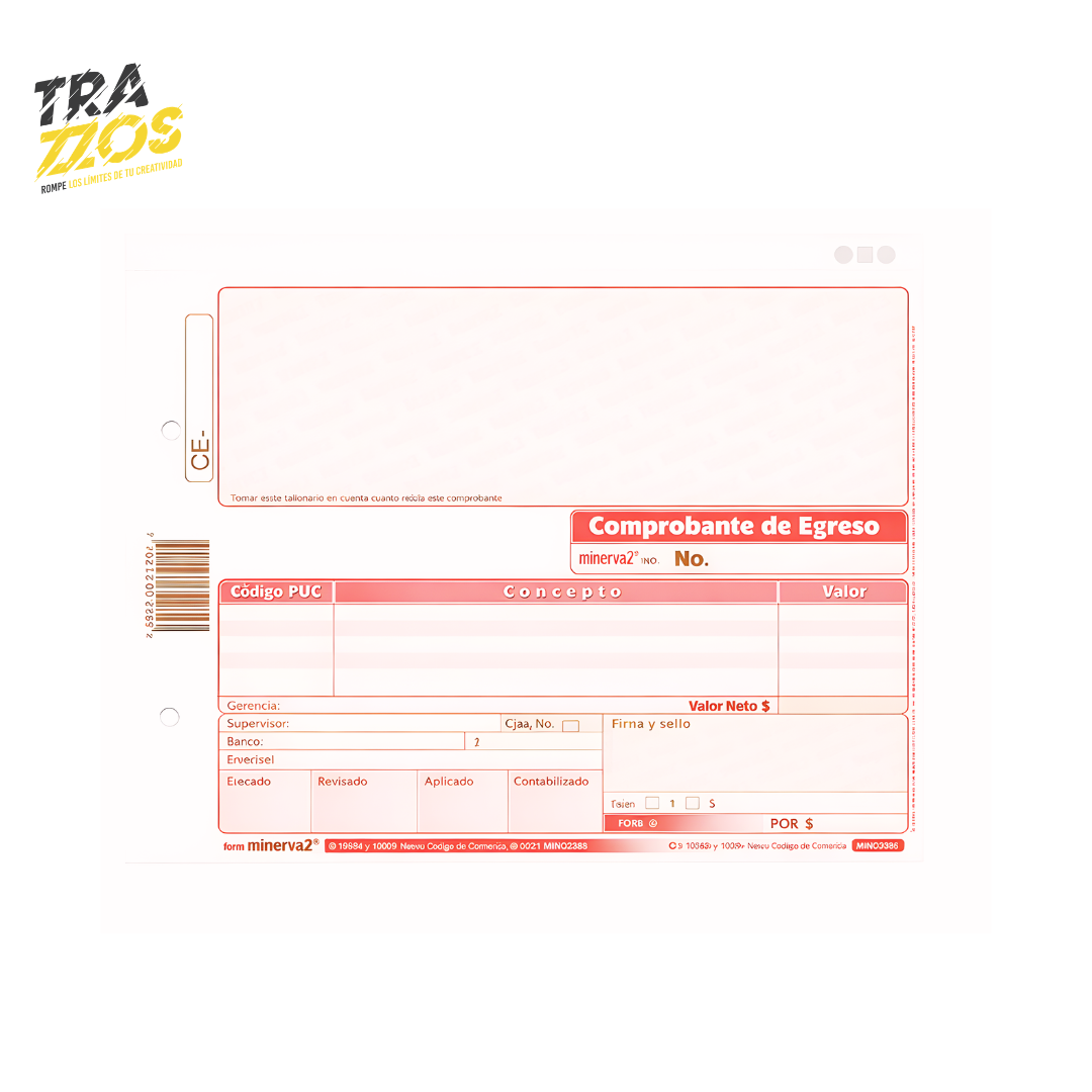 Comprobante de Egreso Cheque Autocopiante Minerva 20-06AX2 x50