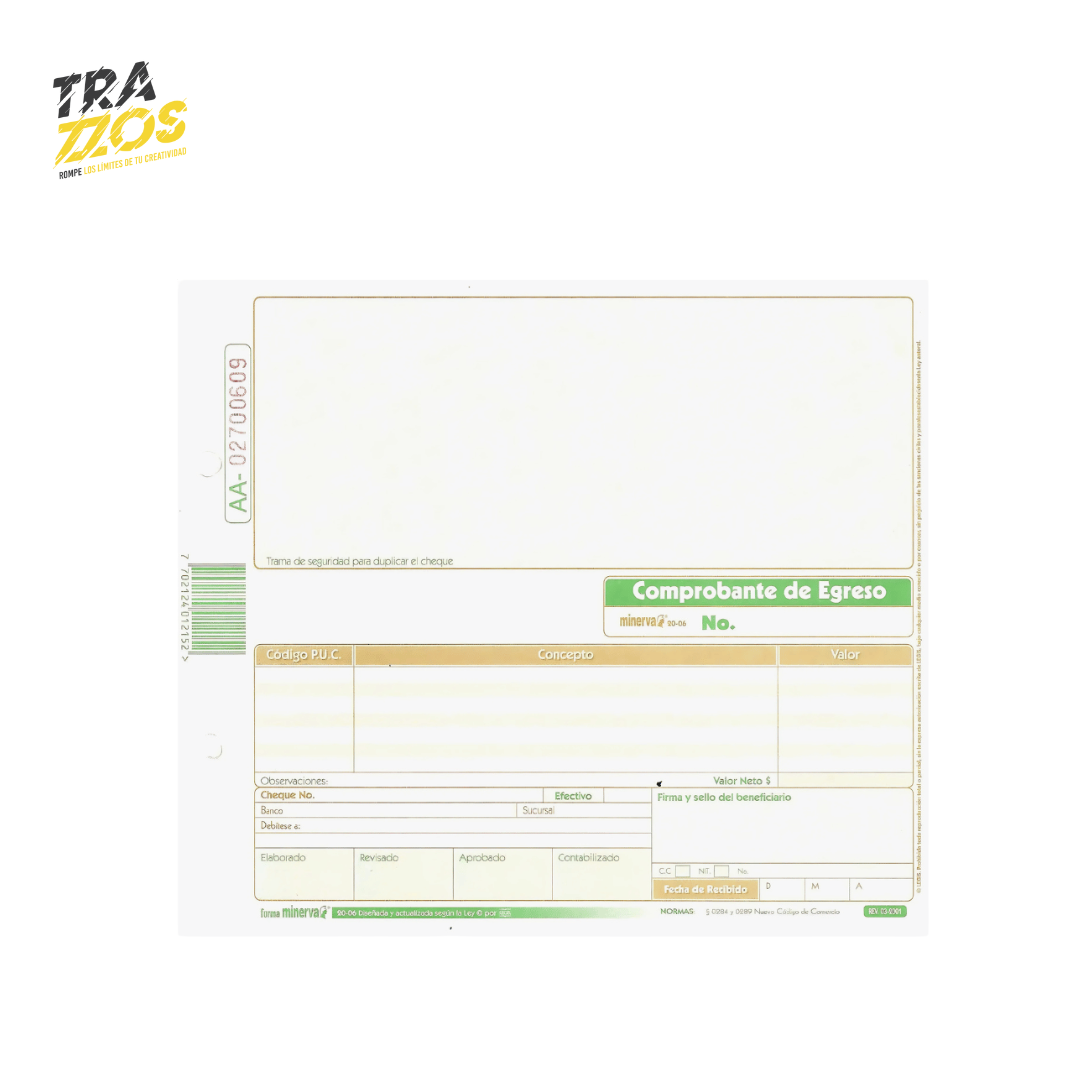 Minerva 20-06 Comprobante de Egreso Cheque x100