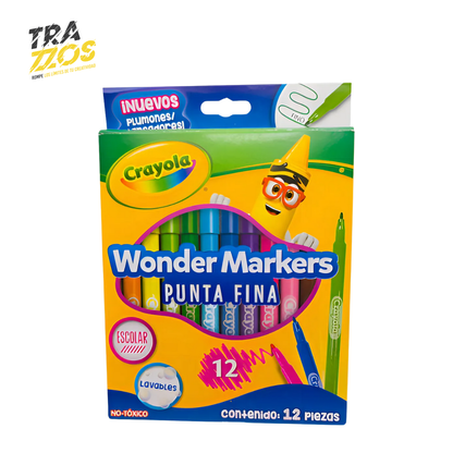 Plumon Crayola Punta Fina X12 Wonder Markers