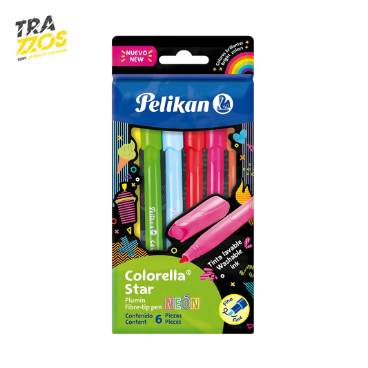 Plumón Pelikan Colorella Star Neón x6