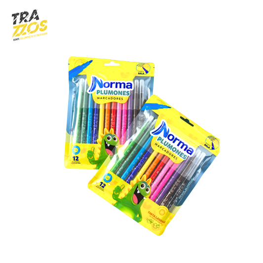 Plumones Lavables Punta Bala Norma x12