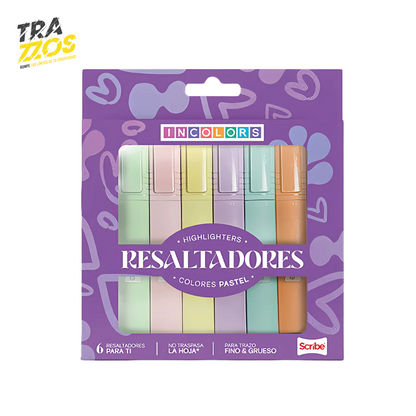 Set de 6 Resaltadores Incolors  Pastel