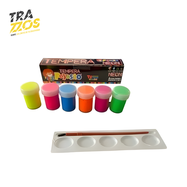 Temperas Payasito Neón x6 con Paleta y Pincel